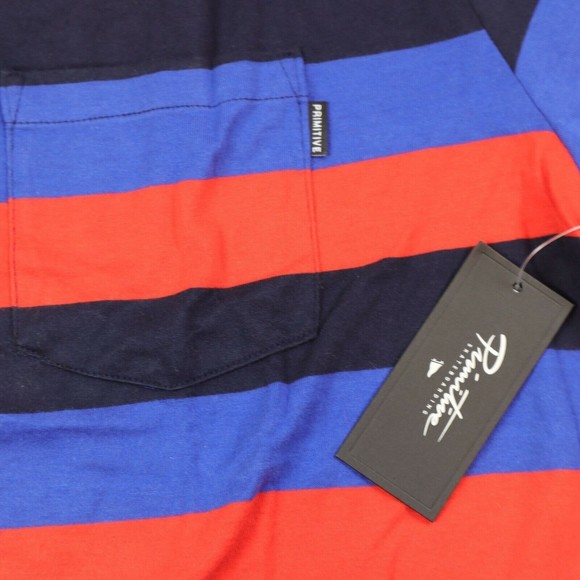 primitive skateboarding t shirt  stripes in blue and black /long sleeve/ small - Picture 3 of 4